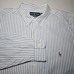 Ralph Lauren Men's 2XB Big Classic Shirt Striped Blue White Pony Long Sleeve